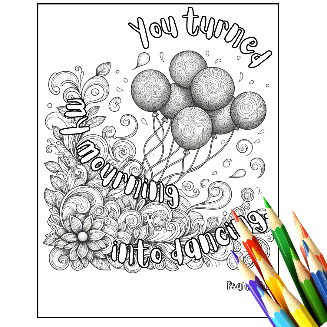 balloon coloring page with colored pencils