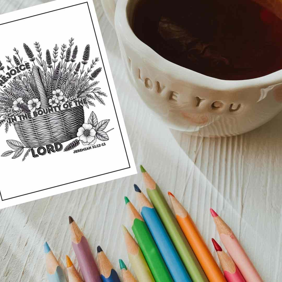 Abundant Blossoms – Basket Blooms + Scriptures Coloring Pages For Peace and Contemplation