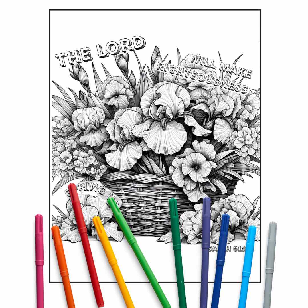 Abundant Blossoms – Basket Blooms + Scriptures Coloring Pages For Peace and Contemplation