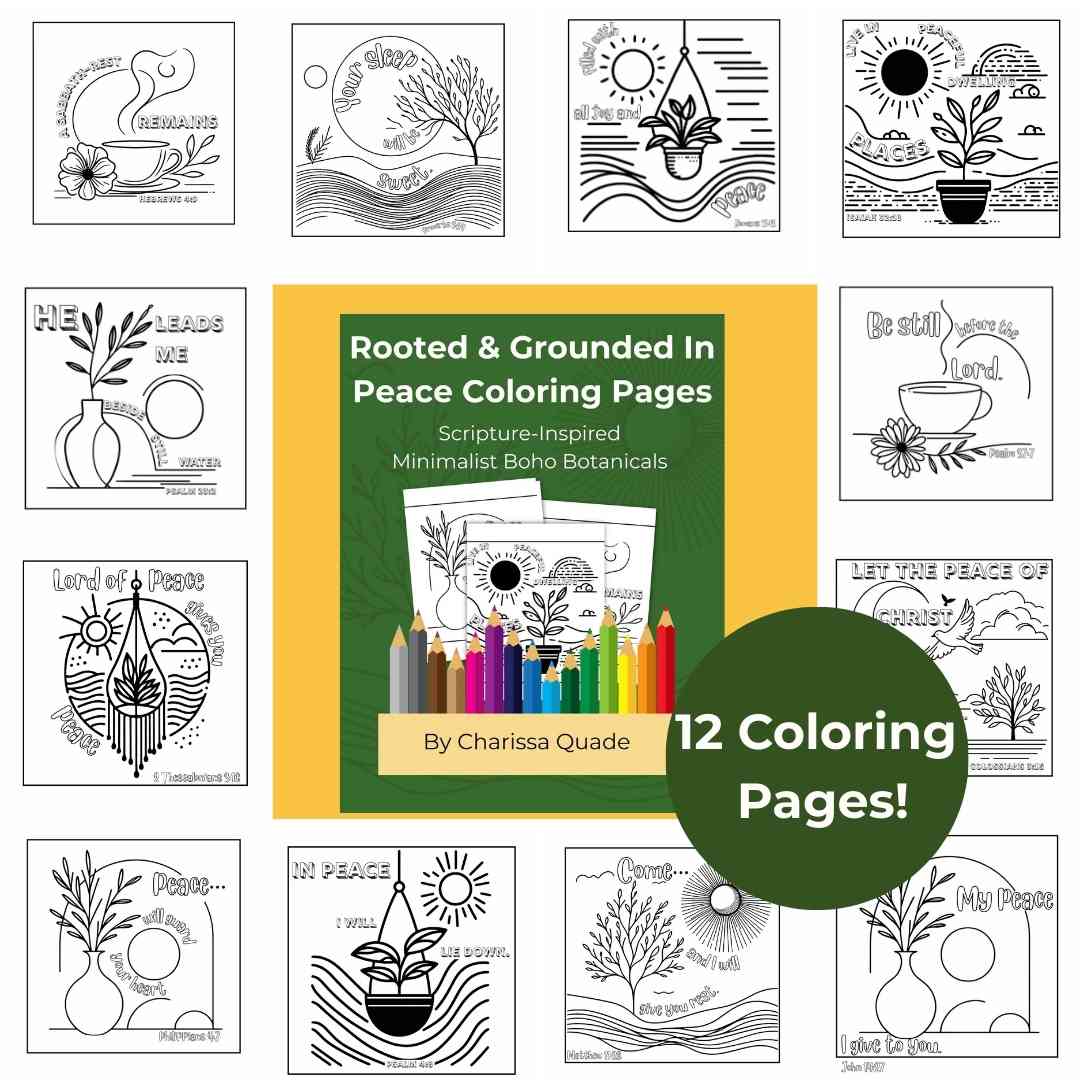 Rooted & Grounded In Peace Coloring Pages: Minimalist Boho Botanicals